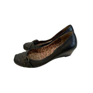 Vintage y2k Jessica Simpson WOmens Size 7.5 Black Leather 1.5 in wedge heel Squa